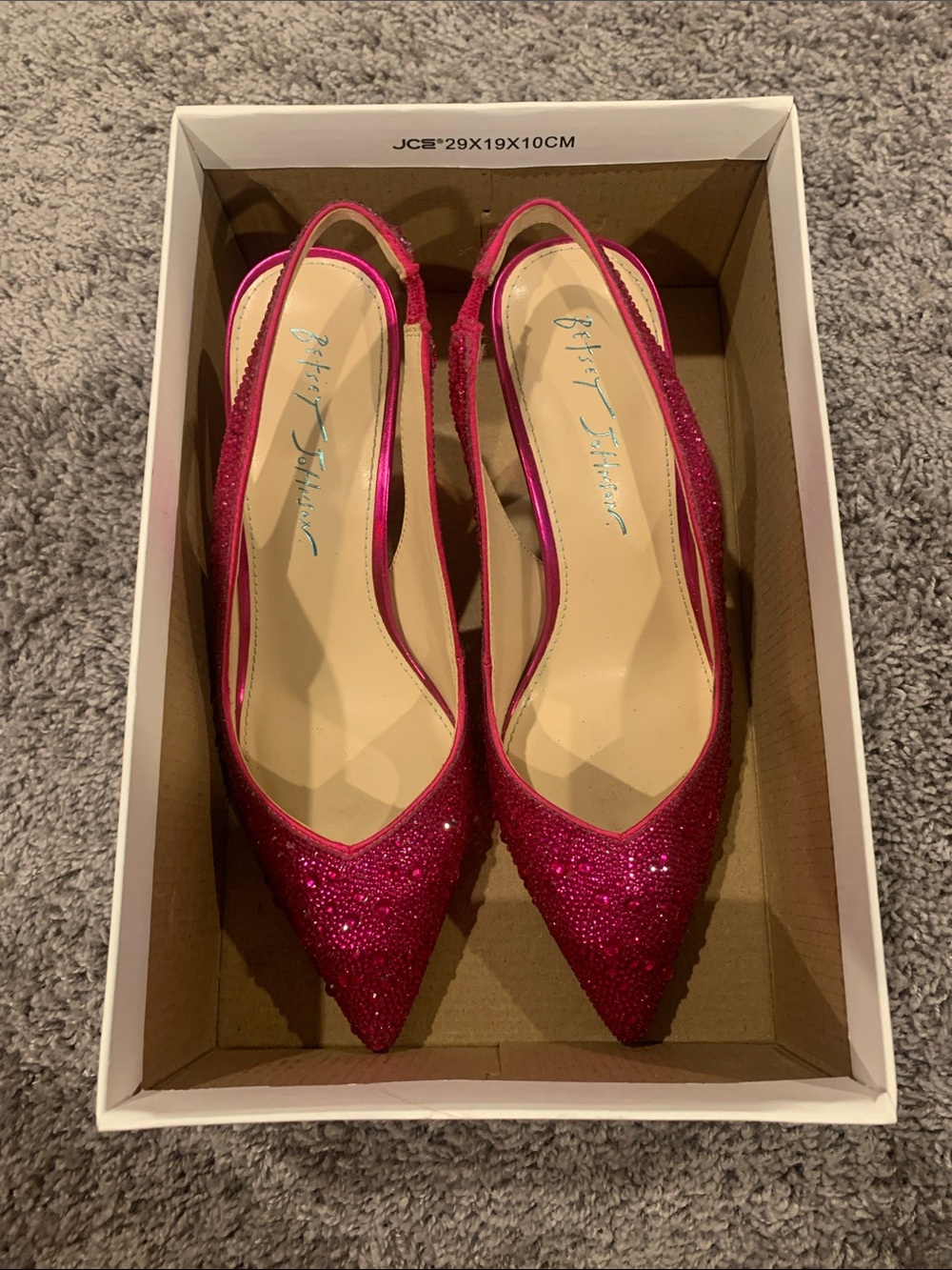 Betsey Johnson Hot Pink Rhinestone Pointed Slingback Heels
